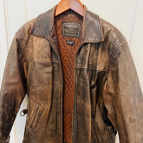 Vintage Distressed Oakwood Classic Leather Jacket Men's Large Johnny Depp Style - Picture 3 of 16